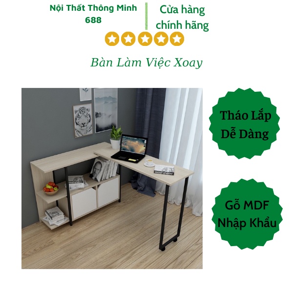 BÀN LÀM VIỆC THÔNG MINH KÈM GIÁ SÁCH XOAY THÀNH BÀN CHỮ L TIẾT KIỆM DIỆN TÍCH