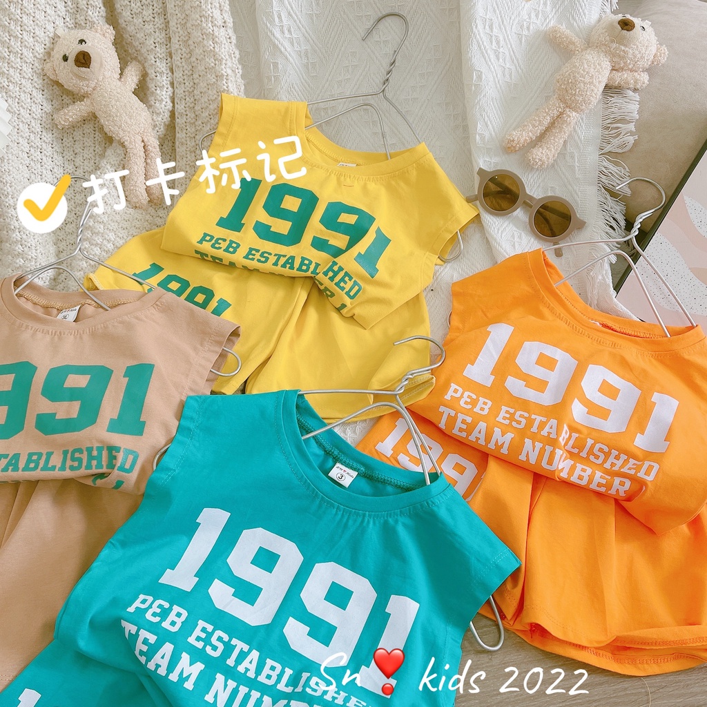 Bộ ba lỗ thể thao bé trai, bộ áo ba lỗ chất cotton họa tiết 1991 size đại 20-35kg cho bé