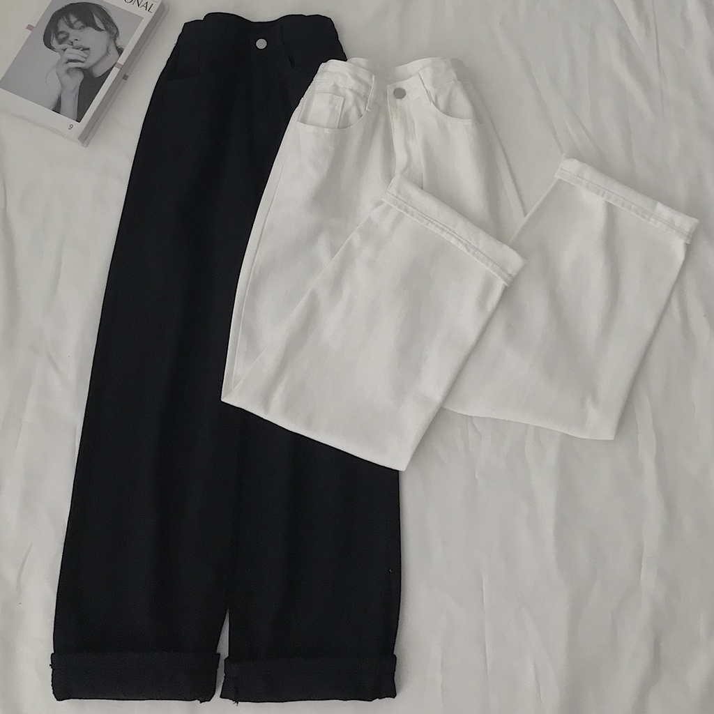 Quần Jean Nữ Ống Rộng JEM CLOSET Ống Đứng SATO Thiết Kế Lưng Cao Siêu Tôn Dáng 2 Màu Trắng Đen 2943