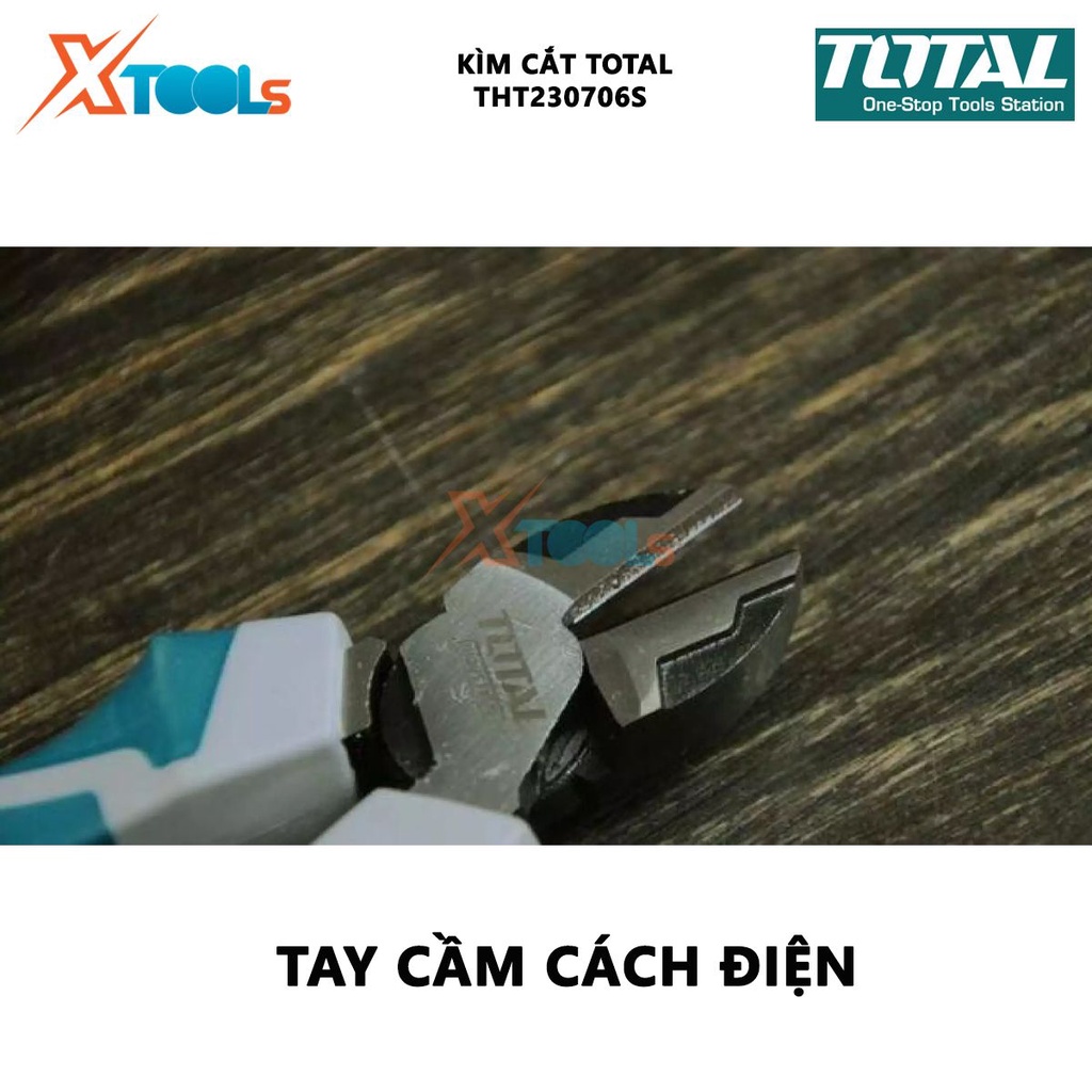 Kìm cắt cao cấp TOTAL THT230706S Kìm cắt dây điện kích thước 7&quot;/180mm, thép CR-V, tay cầm cách điện,bọc cao su chống trơ