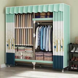 Tủ vải khung gỗ 2 buồng đựng quần áo loại 1 vải dệt gỗ cỡ lớn