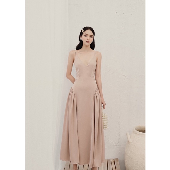 Váy dài nữ 2 dây dáng midi LESPO H.I.U Fashion design , thiết kế sang trọng vải chéo hàn cao cấp con gái HIU ROOM