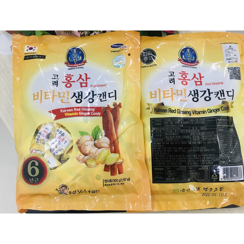 [HÀNG CHÍNH HÃNG] [COMBO 10 BỊCH]  Kẹo Gừng Vitamin 365 Hồng Sâm Hàn Quốc BỊCH 300G  - RẤT TỐT CHO SỨC KHỎE