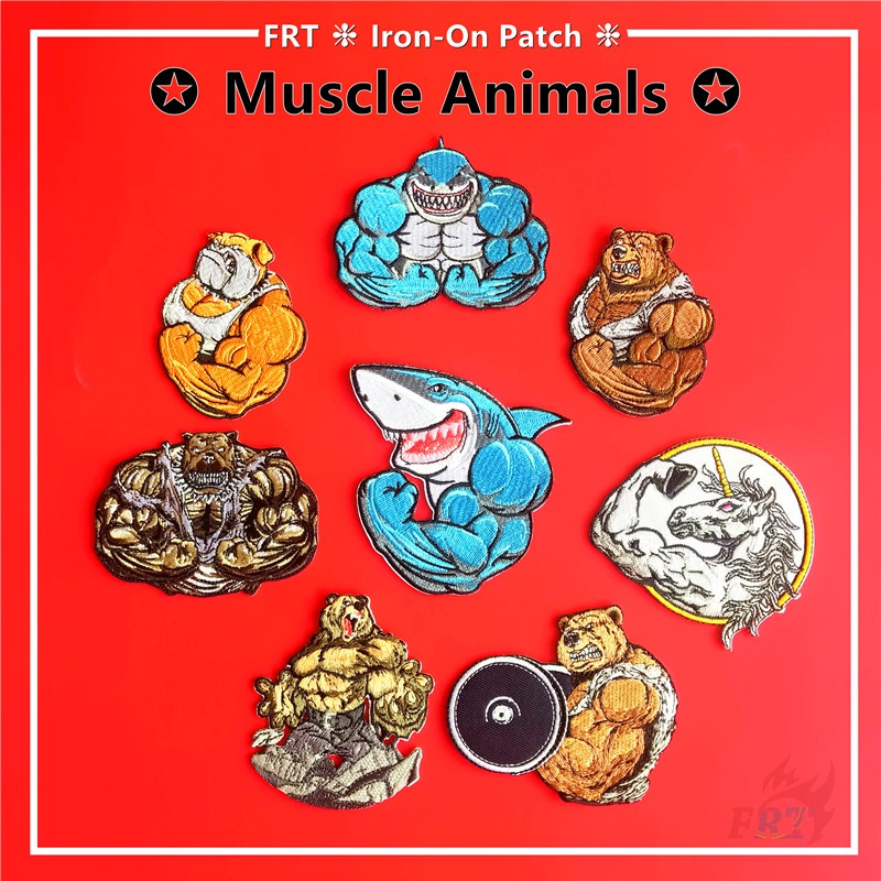 ☸ Sticker Ủi Thêu Hình Động Vật Cơ Bắp - Gấu / Cá Mập / Kỳ Lân / Cá Mập ☸ 1 Sticker Ủi Thêu Hình Huy Hiệu