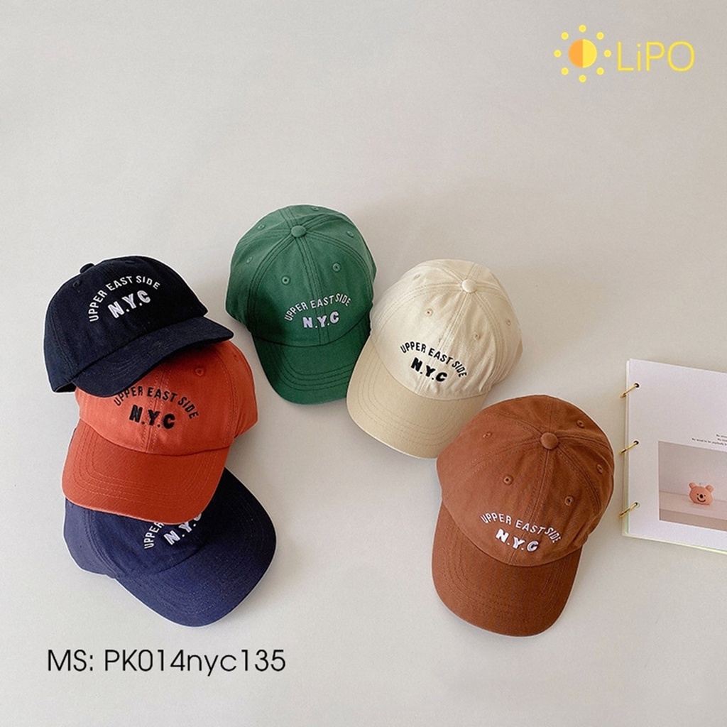 Mũ cho bé gái, bé trai lưỡi trai chống nắng vải cotton thêu chữ NYC Mũ đôi mẹ và bé PK014NYC - Lipokids