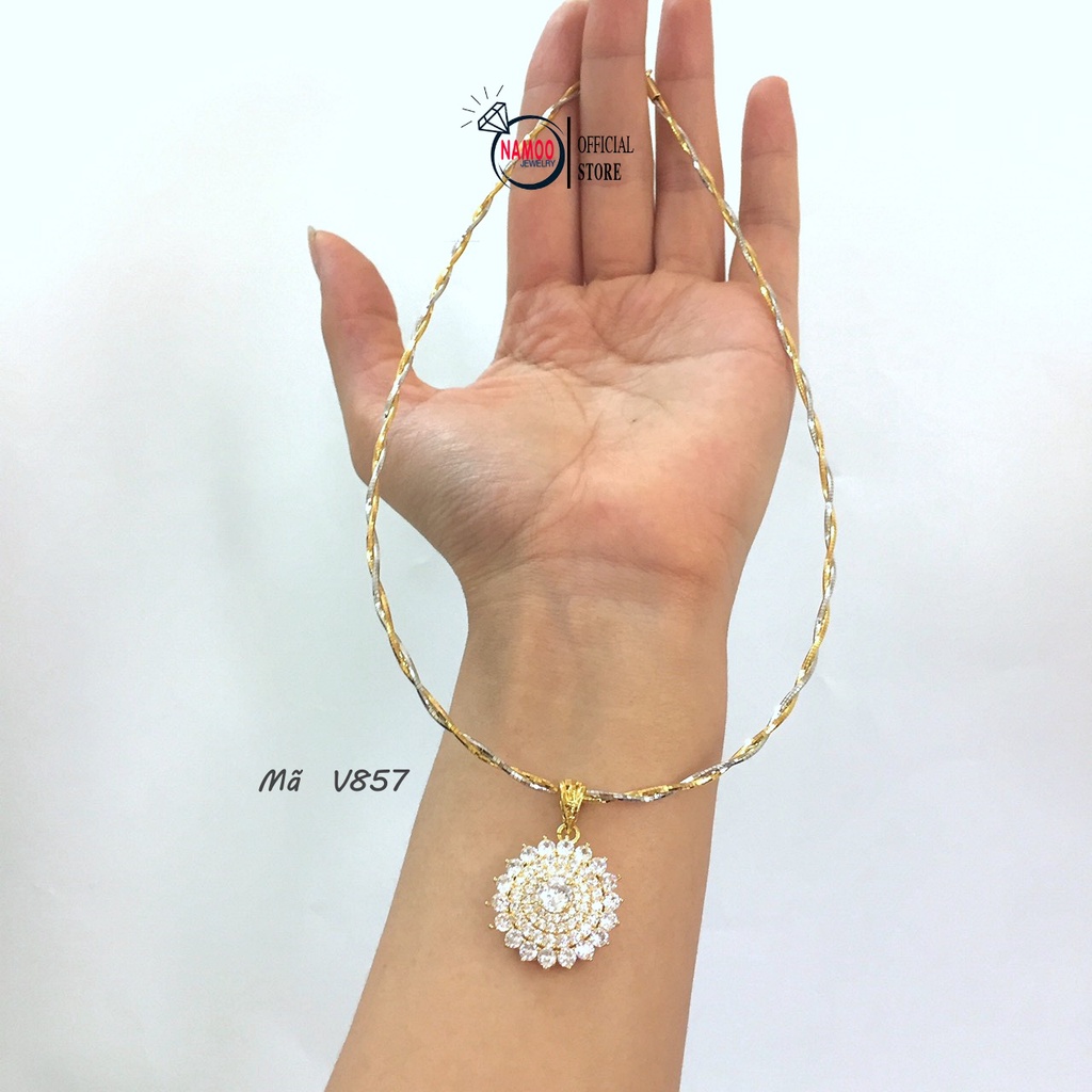 Kiềng Cổ Mềm Bền Màu V857 Mặt Hoa Tròn Đính Đá, Dây Chuyền Nữ Cao Cấp