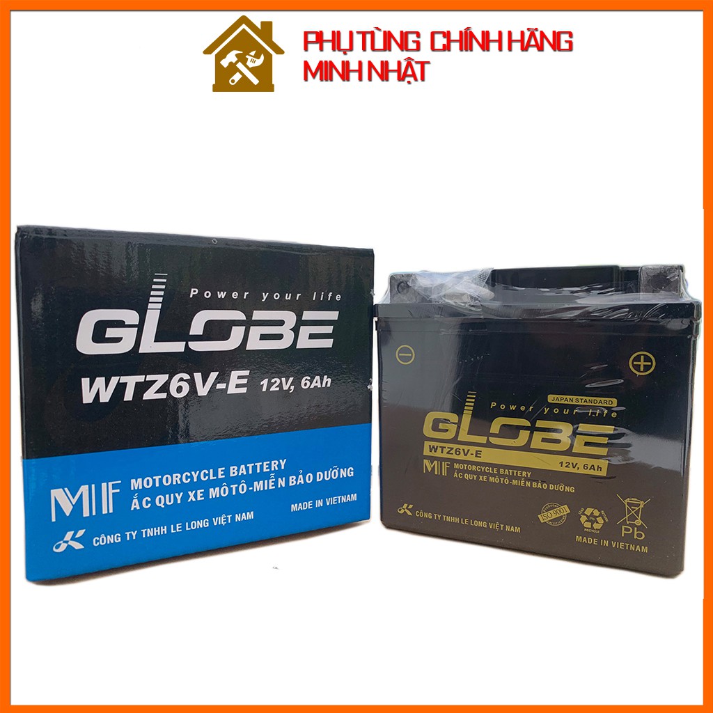 Ắc quy khô GLOBE WTZ6VE 12V-6AH | Bình ắc quy xe máy Airblade 2013, PCX, Sh, SH mode,..