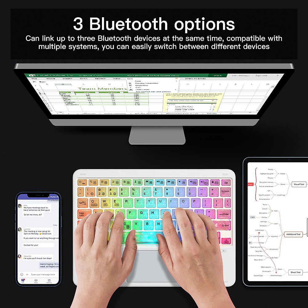 Bàn phím không dây bluetooth GOOJODOQ đèn LED RGB thích hợp cho điện thoại iPad Pro Air Xiaomi Huawei Android Windows | BigBuy360 - bigbuy360.vn