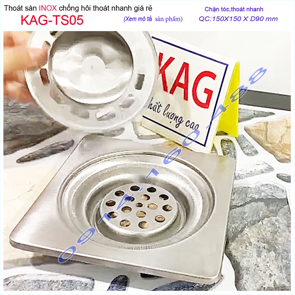 Phễu thoát sàn chống hôi KAG-TS05, ga thoát sàn vuông 15x15cm ống D90 nước thoát nhanh giá tốt sử dụng tốt