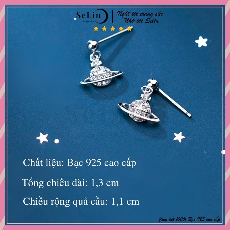 Bông tai nữ bạc 925 dáng tròn tiểu hành tinh đính đá cao cấp  SELIN JEWELRY - 0093