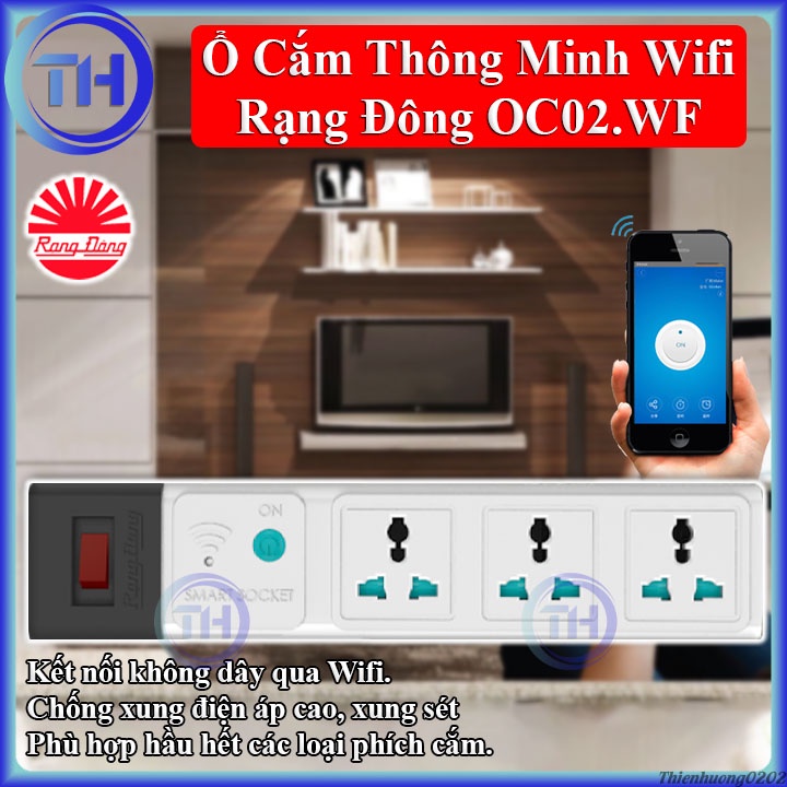 Ổ Cắm Điện Đa Năng Rạng Đông OC02.WF 3C/3M/10A , Ổ Cắm Điện Thông Minh Wifi OC02.WF 3C/5M/10A - Bảo Hành 12 Tháng