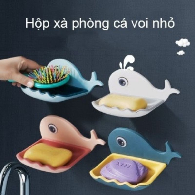 Kệ không đục lỗ sáng tạo, hộp xà phòng cá voi nhỏ thoát nước đôi trong phòng tắm (k12)