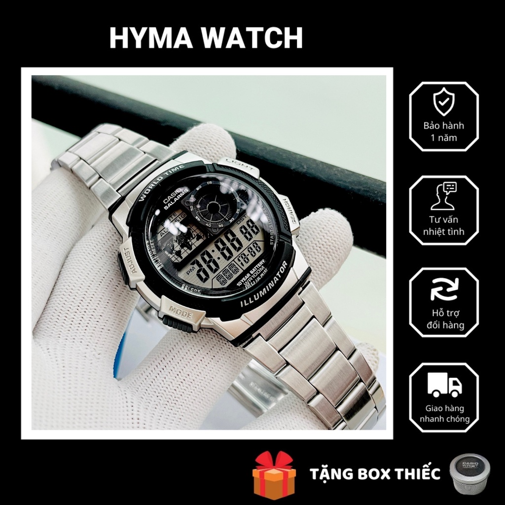 Đồng hồ nam điện tử dây thép Casio AE 1000WD-1AV Bảo hành 1 năm Hyma watch