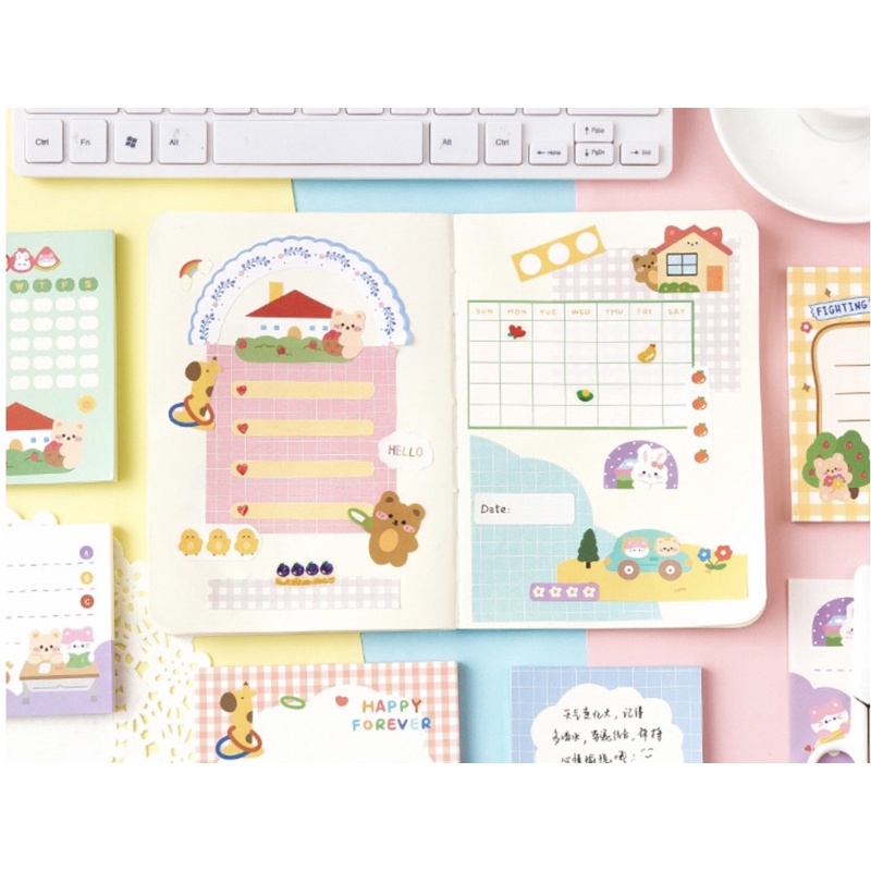 Giấy note cute/Giấy note 50 tờ ghi chú chủ đề gấu thỏ mèo dễ thương trang trí sổ bullet journal Hàn Quốc Tẻn Tẻn