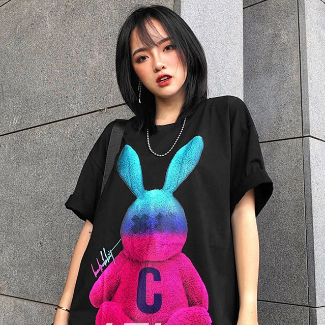 [7 Ngày đổi trả nếu không hài lòng] Áo phông form rộng, áo thun tay lỡ Ulzzang hình thỏ Nelly Leevin Store TL851