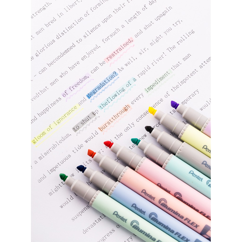 Bộ 8 bút dạ quang Pentel Illumina Flex Twin Tip Highlighter SLW11P - Bold/Five - Pastel Colors