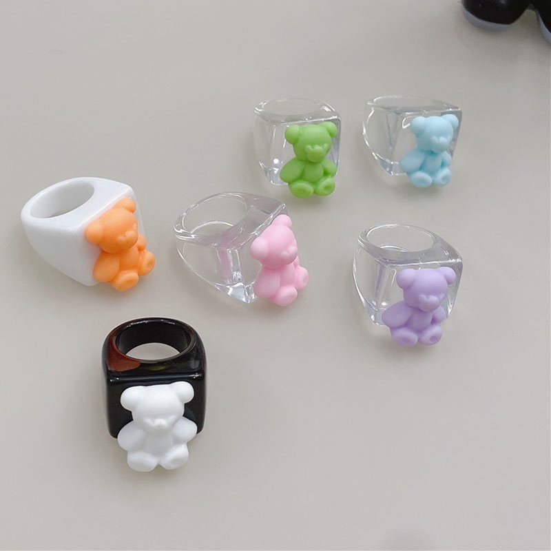 Nhẫn nhựa acrylic hình gấu nhiều màu sắc thời trang cho nữ