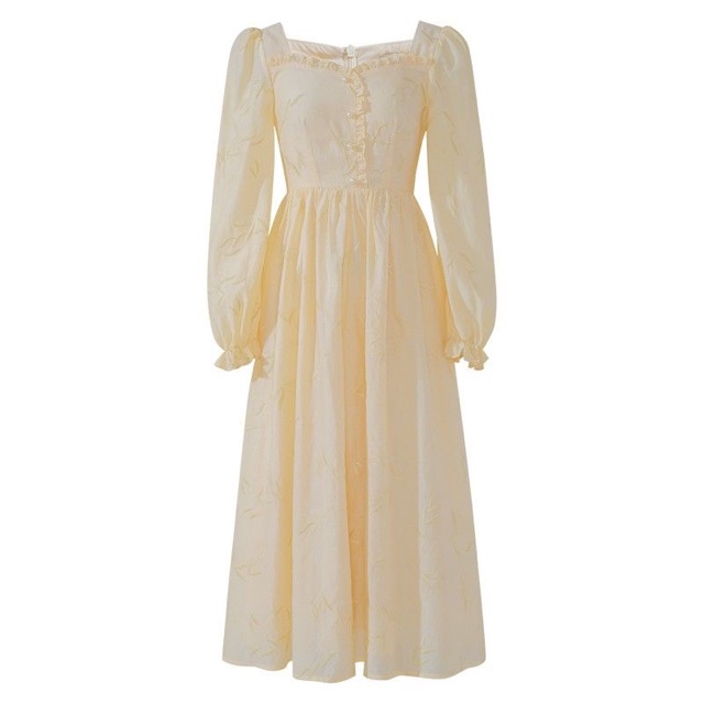 Order | Đầm tiểu thư dáng dài cổ vuông thêu hoa | BigBuy360 - bigbuy360.vn