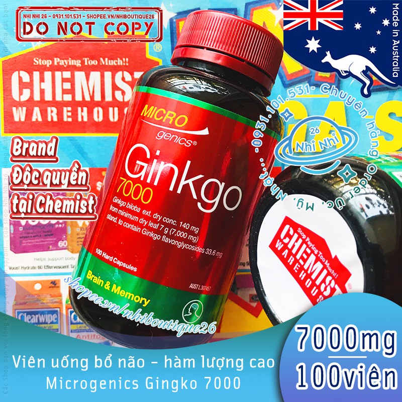 🚀7000mg - NGÀY 1V🚀  Viên uống bổ não - hoạt huyết dưỡng não Microgenics Ginkgo 7000 100 viên 🚀 Chemist Warehouse - Úc 🚀