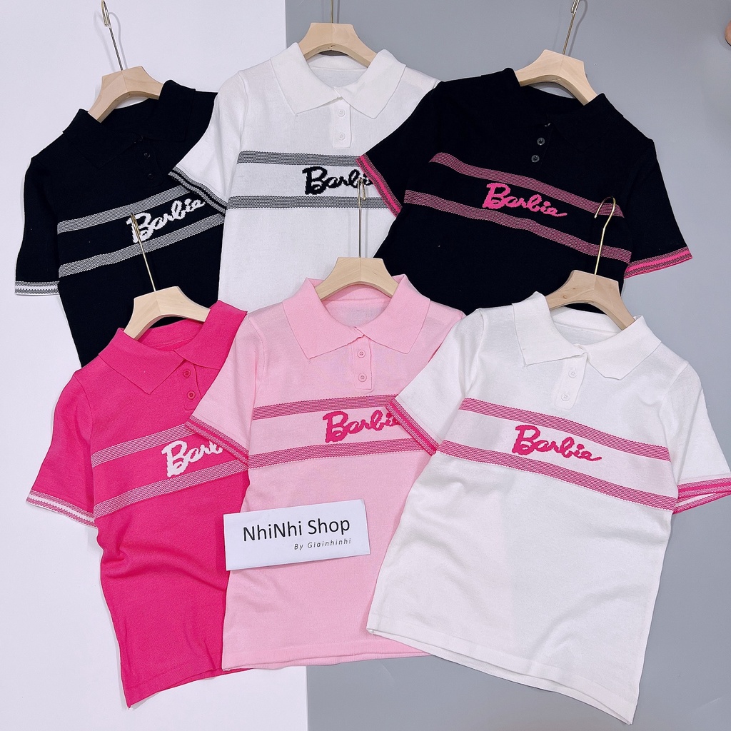 Áo polo len ngắn tay cài cúc phối màu, Áo len cổ bẻ in chữ Barbie AL7803 - NhiNhi Shop | BigBuy360 - bigbuy360.vn