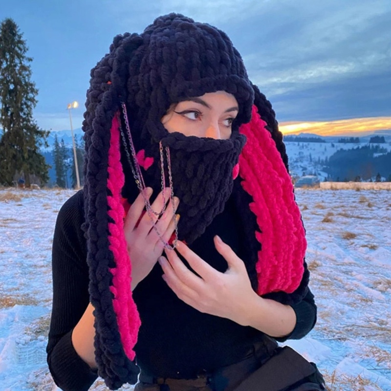 Mũ Dệt Kim Đính Tai Thỏ Hoạt Hình Chống Gió Thời Trang Thu Đông