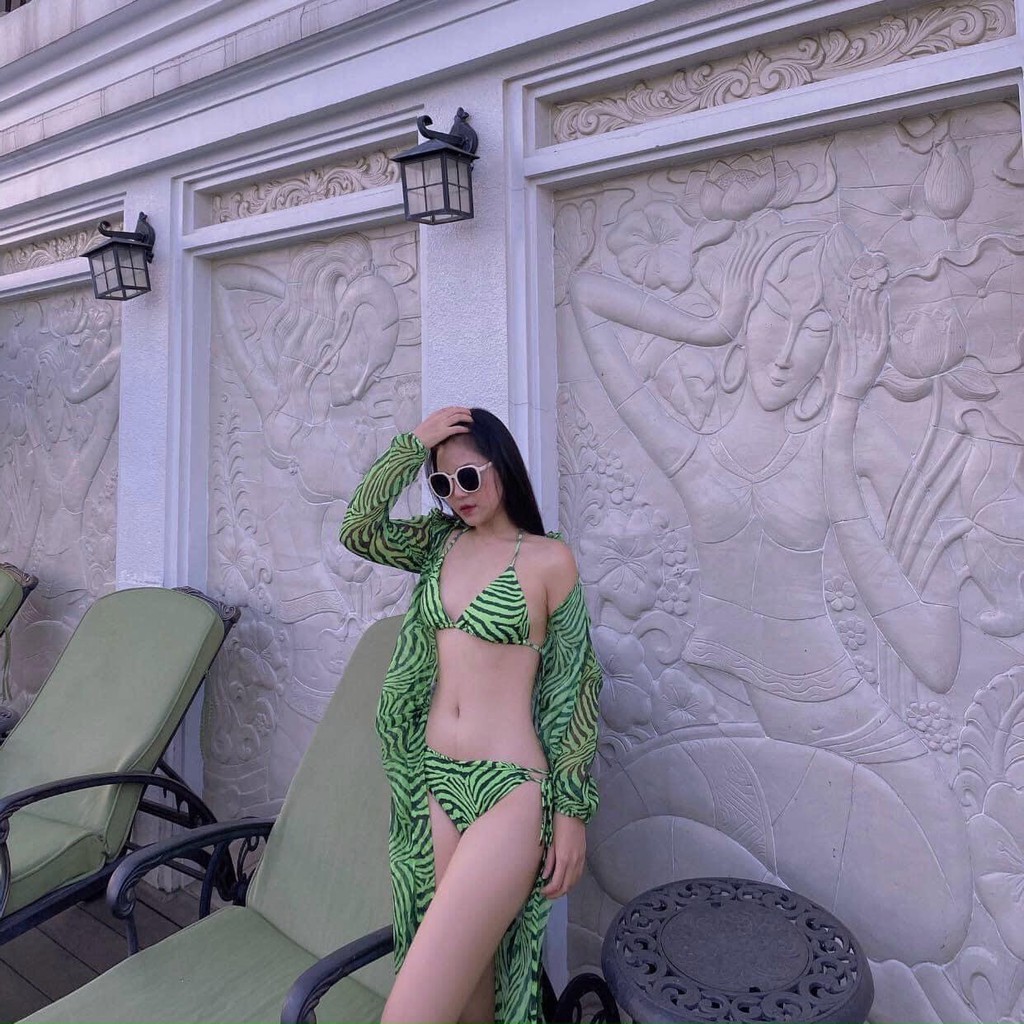 Bikini Đồ Bơi Nữ 2 Mảnh Áo Choàng Khoác Ngoà Họa Tiết Vằn Xanh Quyến Rũ Độc Lạ R33 | BigBuy360 - bigbuy360.vn