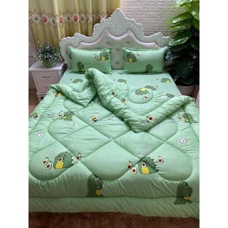 🌲set 4 món🌲Bộ Chăn phao ga gối dành cho đệm 1m2x1m9-MẪU KHỦNG LONG BƠ