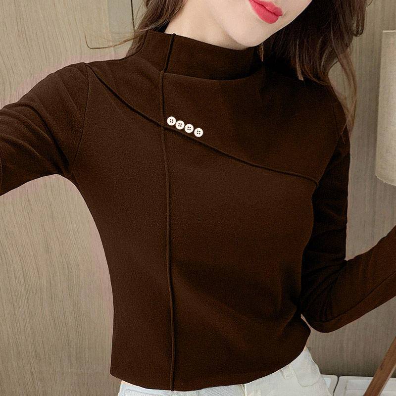 Áo thun tay dài cổ cao size lớn cho phụ nữ trung niên