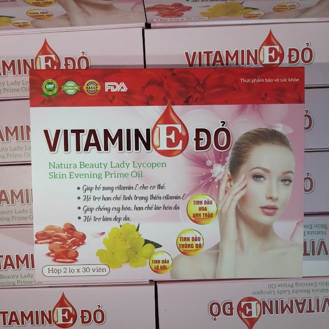 Viên uống trắng da mờ nám VITAMIN E ĐỎ - Tinh dầu thông đỏ, hoa anh thảo - Hộp cao cấp 2 lọ x 30 viên