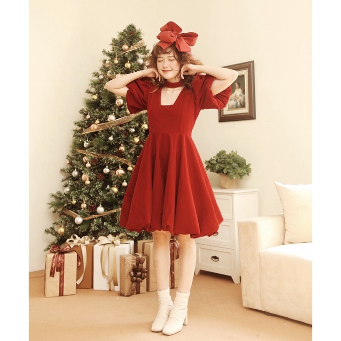 Váy nhung cứng Mary Dress tay bồng cổ thang thang caocaobycaochen có bigsize