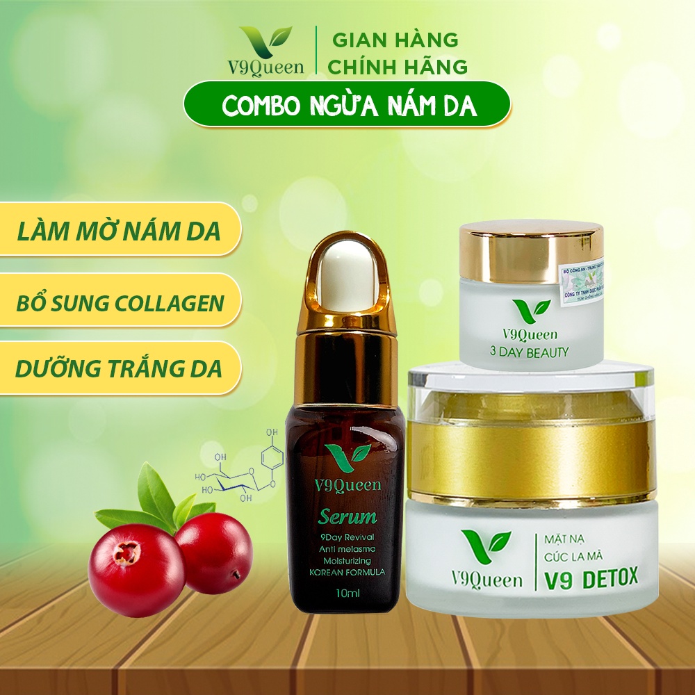  Kem Nám Tàn Nhang V9Queen, Bộ Sản Phẩm Chăm Sóc Da V9 Detox 30ml, 9Day Revival 10ml, 3Day Beauty 10g