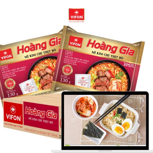 Mì Kim Chi Thịt Bò/Thịt Bằm /Hải Sản Chua Cay /Lẩu Thái Tôm /Lẩu Cua Cay/Thịt Bò HOÀNG GIA VIFON (130gr / Gói)