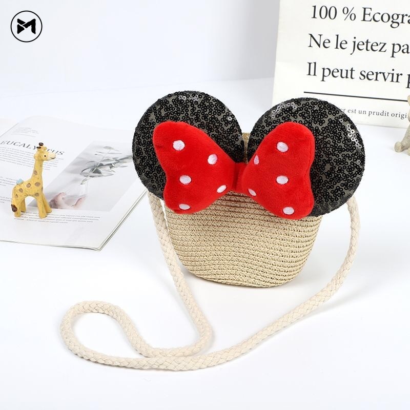 Mũ Cói Chống Nắng Đính Nơ In Họa Tiết Hoạt Hình Thời Trang Mùa Hè Cho Bé Gái