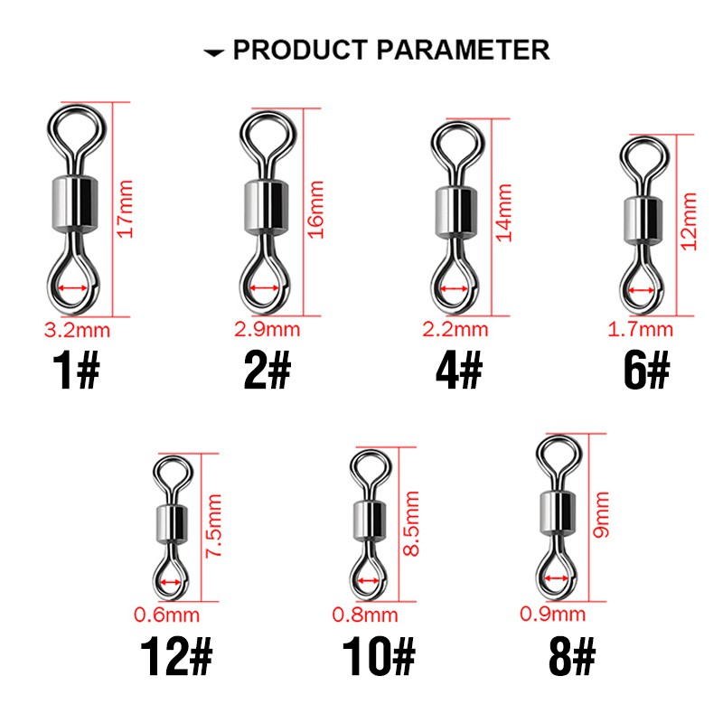 Móc câu bi lăn New Tokushima 100 chiếc, vòng kết nối tackle dạng trụ.