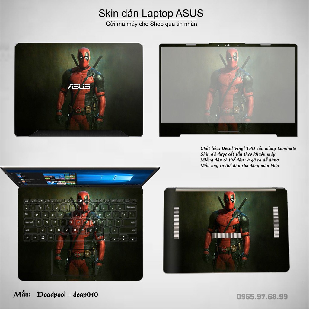 Skin dán Laptop Asus in hình Deadpool (inbox mã máy cho Shop)