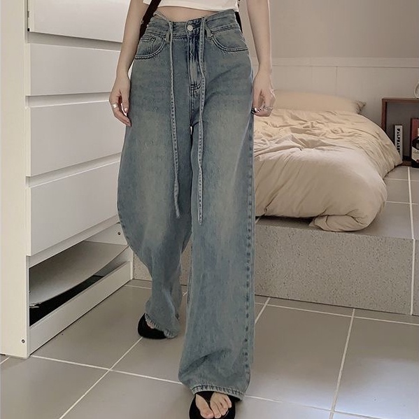 Quần jean ống rộng SUXI lưng cao màu sắc đơn giản thời trang thu đông cho nữ