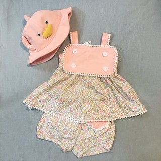 Đồ bộ cho bé gái OliRiver set trang phục yếm cúc trắng hoa nhí từ 1-6 tuổi - Misolkids by huong274