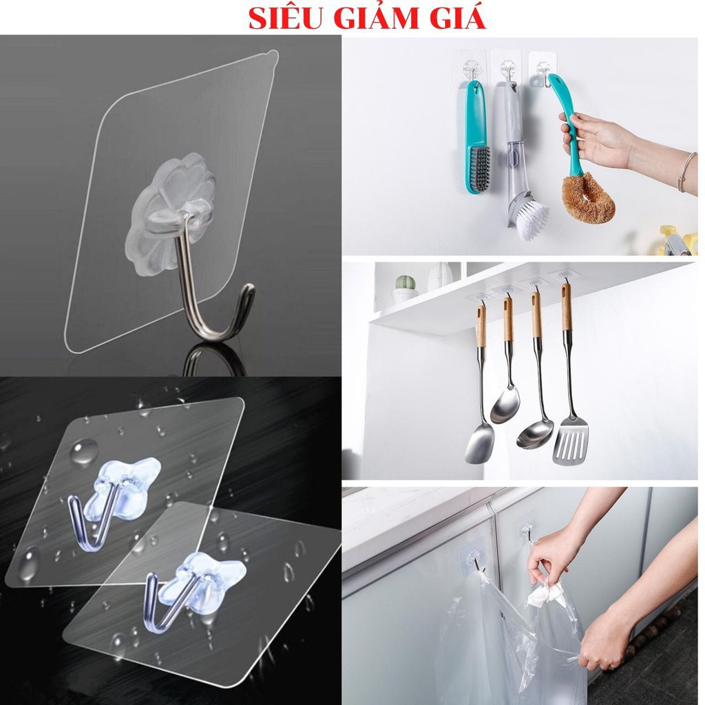 Combo 10 móc dính treo tường thần thánh - móc dán tường treo đồ trong suốt siêu chịu lực