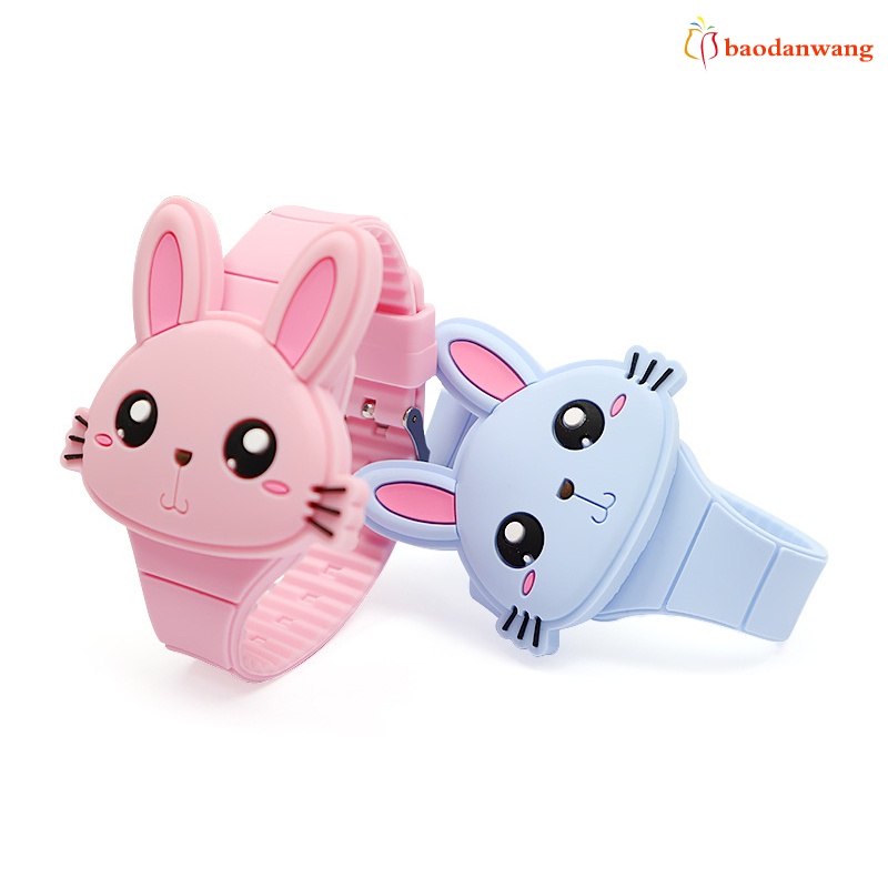 Đồng hồ điện tử dây silicon nắp lật hoạt hình cho bé