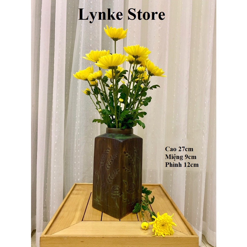 Bình Hoa Lọ Hoa Dáng Lọ Vuông Men Mộc Gốm Sứ Bát Tràng - Lynke Store