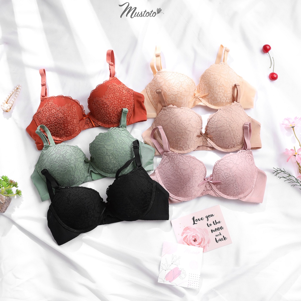 Bộ Đồ Lót Nữ Phối Ren Có Gọng Mút Mỏng 3mm Thoải Mái Gợi Cảm Da Đậm (Mustoto MA19 MQ23)