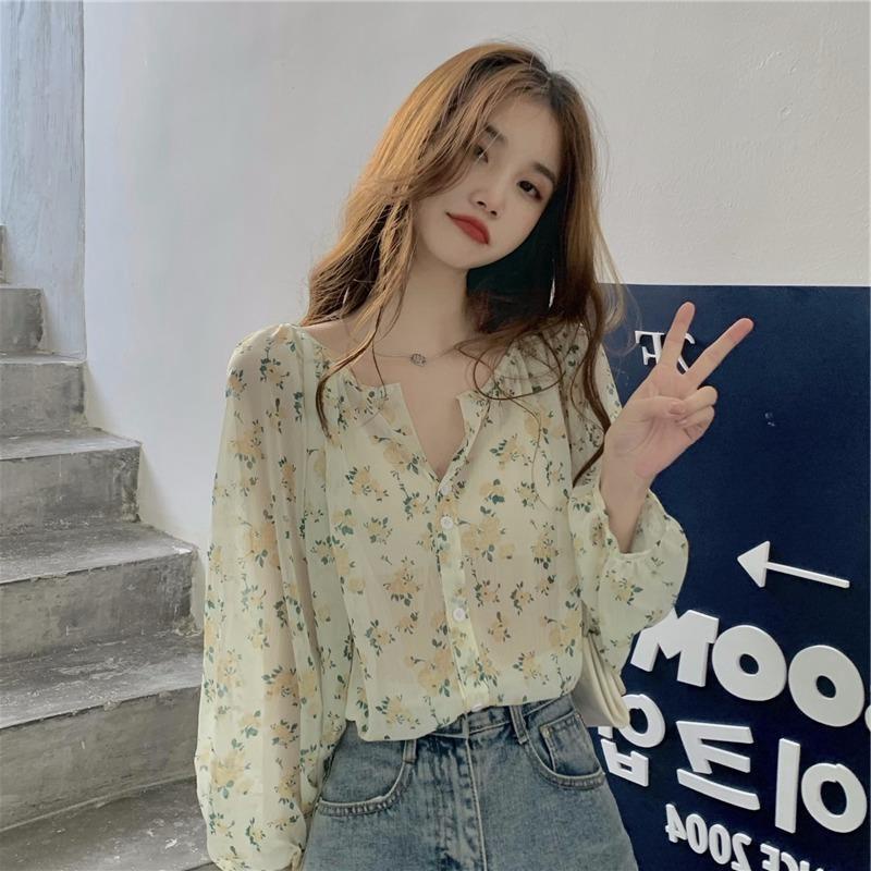 Áo Sơ Mi chiffon Họa Tiết Hoa Phong Cách Pháp Thời Trang Xuân Hè Cho Nữ