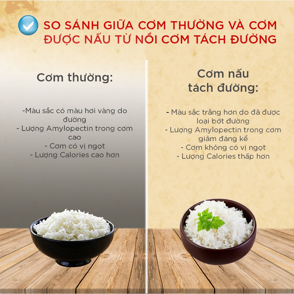 Nồi cơm tách đường 3 Lít (quy đổi chuẩn quốc tế), nồi nấu cơm tách đường an toàn cho cả gia đình