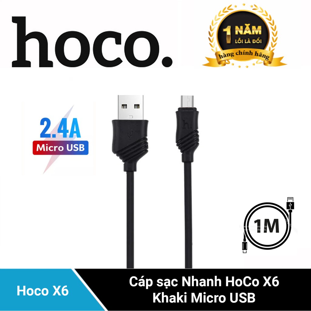[Giá Hủy Diệt] Cáp sạc Nhanh Hoco X6 Khaki cổng Micro USB cho điện thoại SAMSUNG/XIAOMI/OPPO