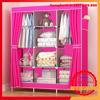 Tủ quần áo 3 buồng 8 ngăn vải trơn khung inox
