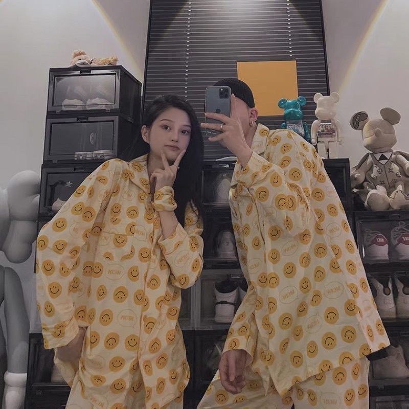BỘ MẶC NHÀ PIJAMA NAM NỮ ĐÔI MẶT CƯỜI DỄ THƯƠNG