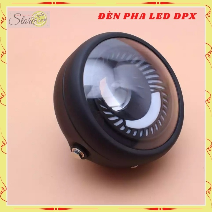 Đen led pha cao cấp, đèn xe máy độ CAFE RACER dạng xoắn gáo sắt sơn đen mặt kính