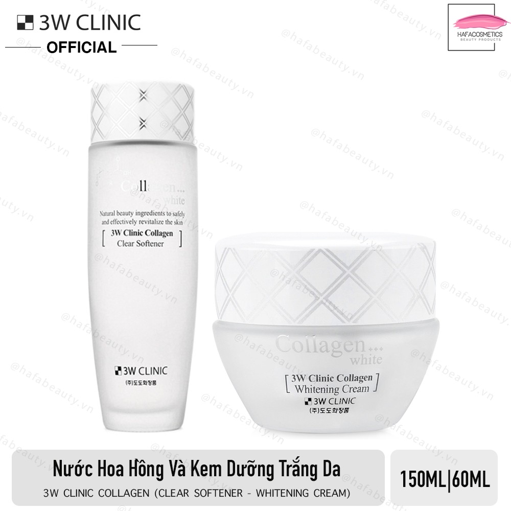 Combo Nước Hoa Hồng và Kem dưỡng trắng da collagen 3W Clinic Collagen (Clear Softener 150ml + Whitening Cream 60ml)