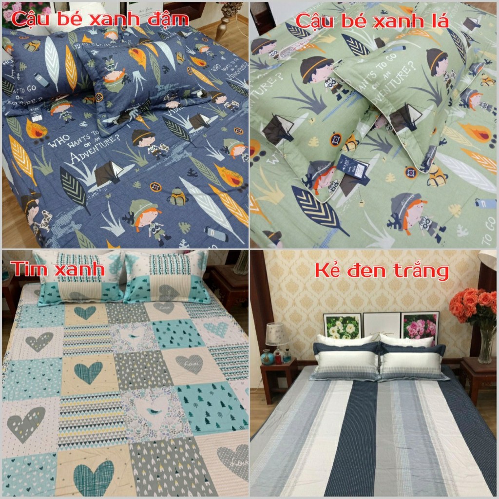 Bộ ga giường và vỏ gối cotton Hàn Quốc, bộ ga gối cotton cao cấp bo chun đủ size đệm 1m2 1m4 1m6 1m8 2m2 đẹp