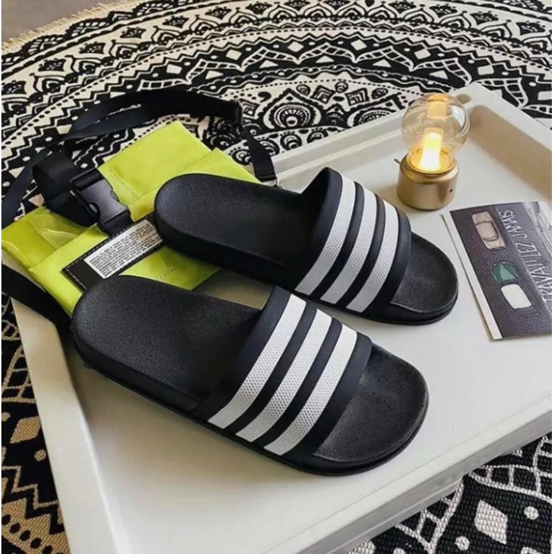 Dép nam quai ngang 3 sọc Adidas cao cấp , dép lê dáng thể thao đế cao su full box